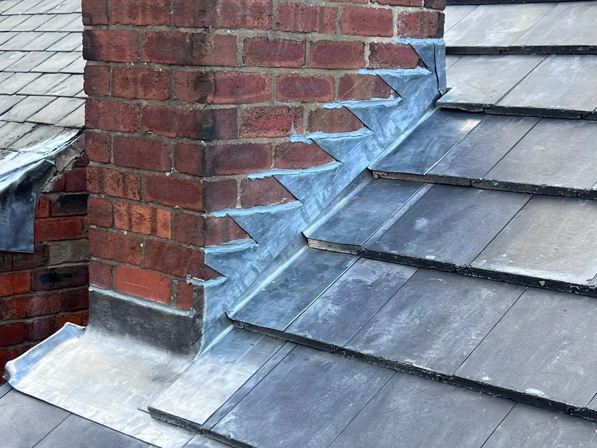 New stepped lead flashing around a chimney stack